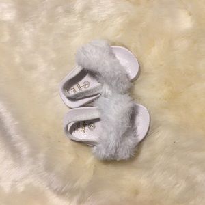 Baby white faux fur slides!